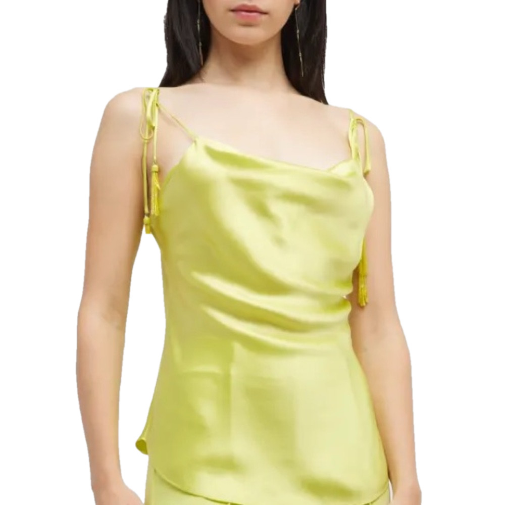 Cinq a Sept Marta Beaded Tassel Cowl Neck Silk Cami Top Key Lime Y2K Style - Picture 14 of 14